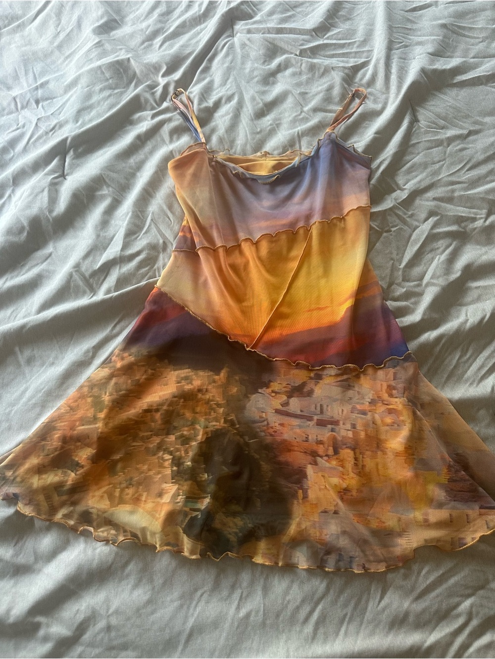 Urban Outfitters Sunset Print Mini Dress in Yellow, Orange, Purple